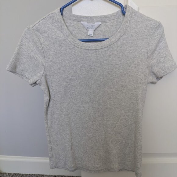 Market and Spruce womens light gray ribbed short sleeve tee size S - Picture 1 of 3